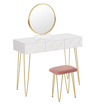 Make-uptafel met 360° Draaibare Spiegel, 3D Lades en Fluwelen Kruk