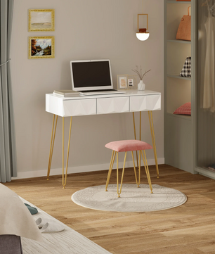 Make-uptafel met 360° Draaibare Spiegel, 3D Lades en Fluwelen Kruk