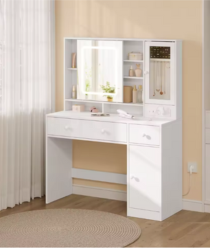 Make-uptafel met LED Spiegel, Sieradenkast, Lades en Opbergvakken