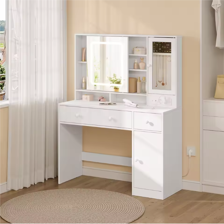 Make-uptafel met LED Spiegel, Sieradenkast, Lades en Opbergvakken