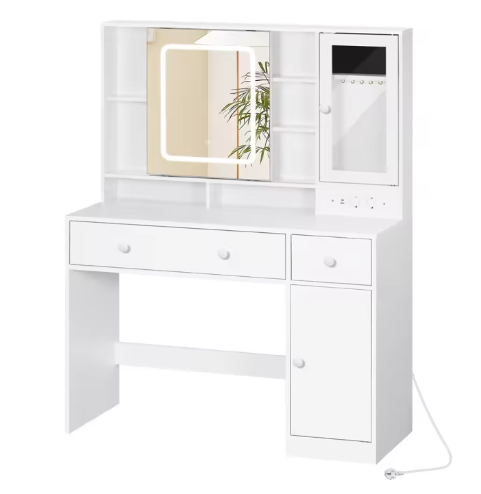 Make-uptafel met LED Spiegel, Sieradenkast, Lades en Opbergvakken