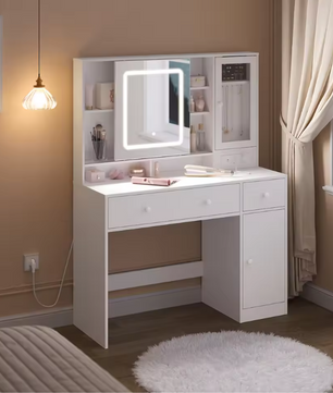 Make-uptafel met LED Spiegel, Sieradenkast, Lades en Opbergvakken