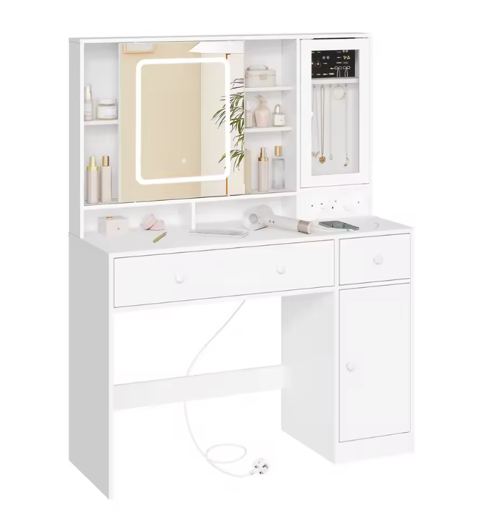 Make-uptafel met LED Spiegel, Sieradenkast, Lades en Opbergvakken