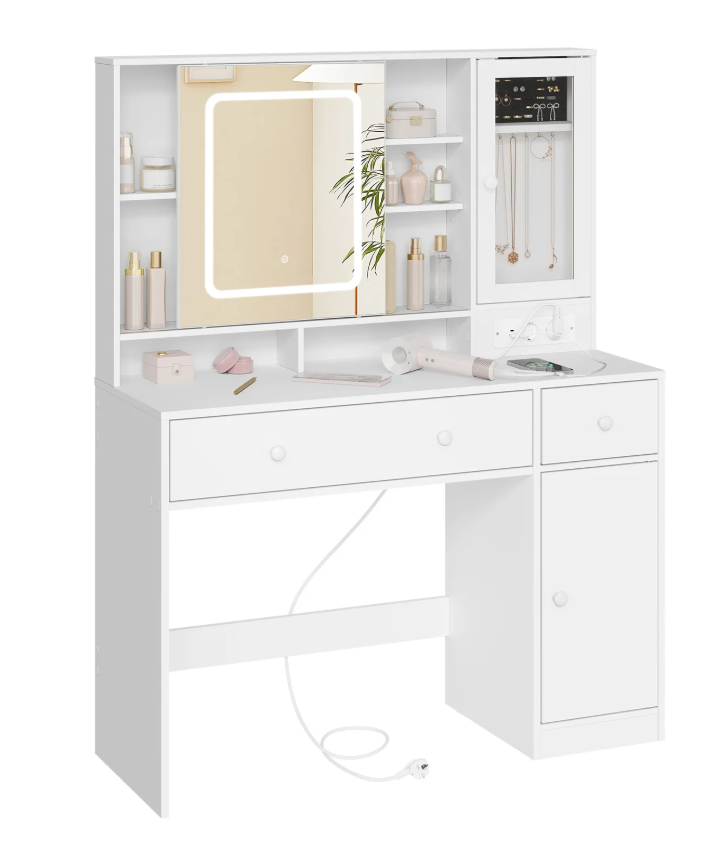 Make-uptafel met LED Spiegel, Sieradenkast, Lades en Opbergvakken