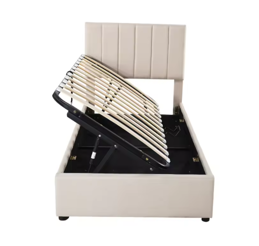 Gestoffeerd Eenpersoonsbed 90×200 cm met Opbergruimte en Hydraulisch Systeem