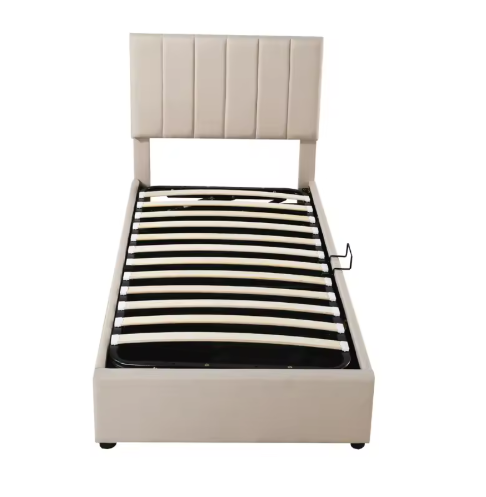 Gestoffeerd Eenpersoonsbed 90×200 cm met Opbergruimte en Hydraulisch Systeem