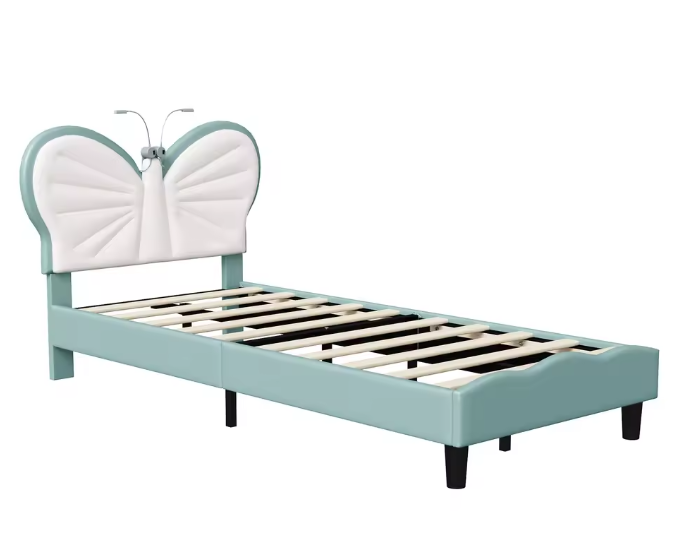 Gestoffeerd Kinderbed 90×200 cm met Vlinderhoofdbord en LED Leeslicht