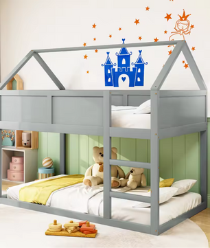 Laag Stapelbed voor Kinderen 90×200 cm met Trap, Massief Houten Frame