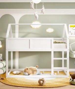 Laag Stapelbed voor Kinderen 90×200 cm met Trap, Massief Houten Frame