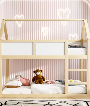 Laag Stapelbed voor Kinderen 90×200 cm met Trap, Massief Houten Frame