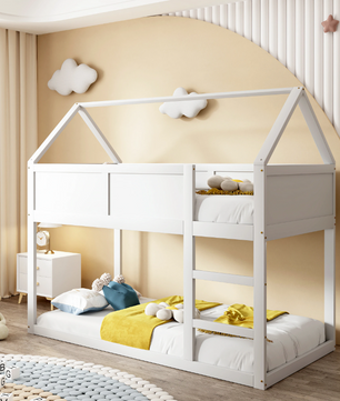 Laag Stapelbed voor Kinderen 90×200 cm met Trap, Massief Houten Frame