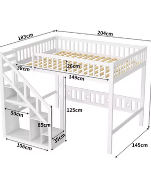 Hoogslaper voor Kinderen met Trap, Opbergruimte en Valbeveiliging