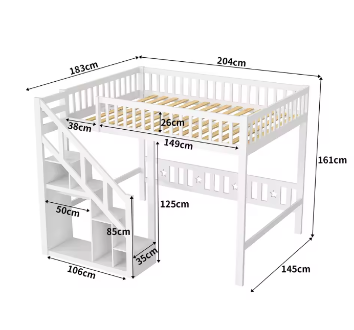 Hoogslaper voor Kinderen met Trap, Opbergruimte en Valbeveiliging