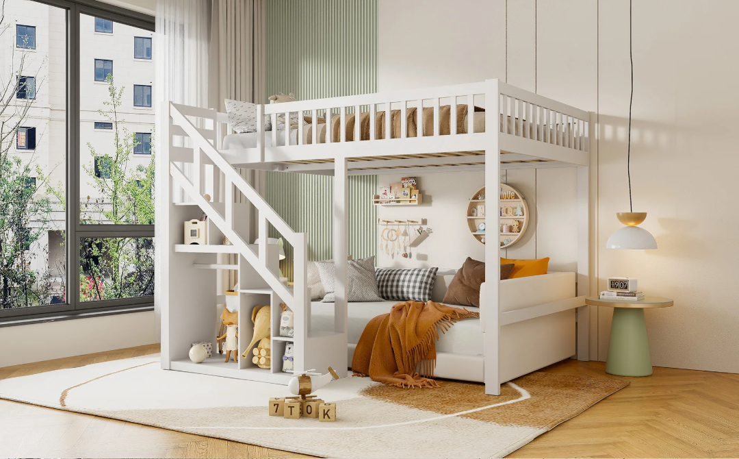 Hoogslaper voor Kinderen met Trap, Opbergruimte en Valbeveiliging