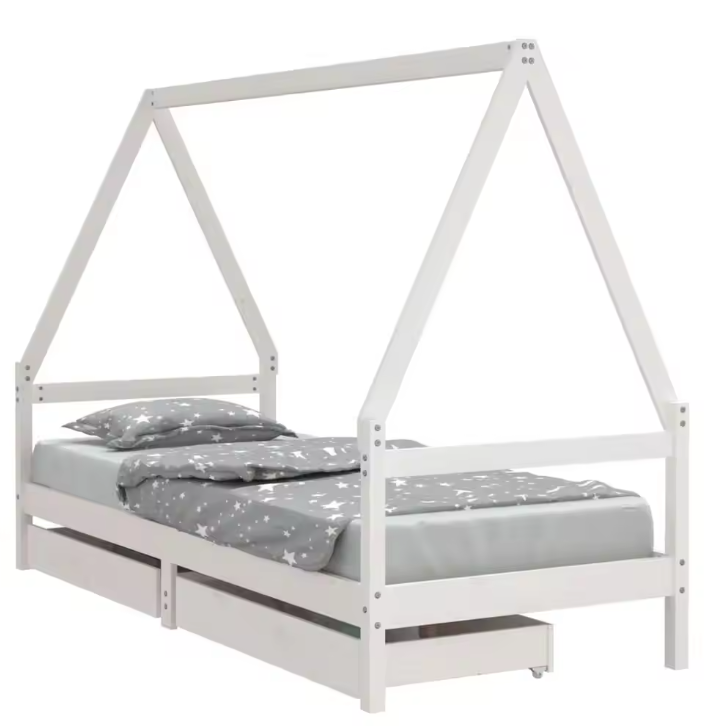 Houten Kinderbed 80×200 cm met Huisframe en Opberglades