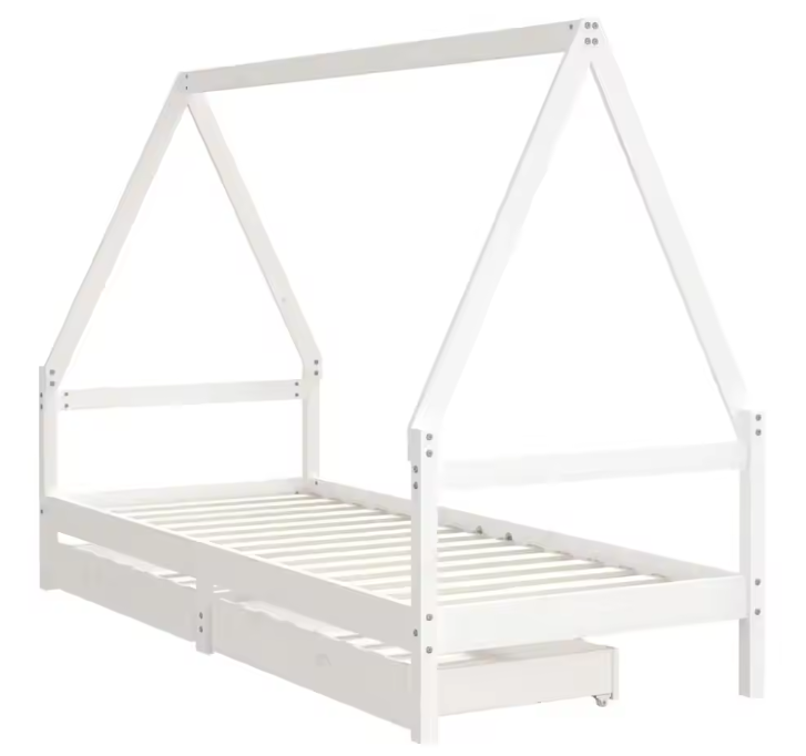 Houten Kinderbed 80×200 cm met Huisframe en Opberglades