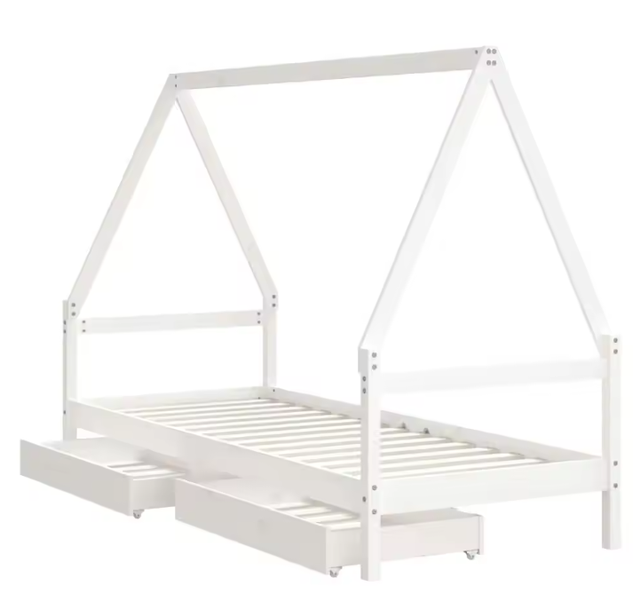 Houten Kinderbed 80×200 cm met Huisframe en Opberglades