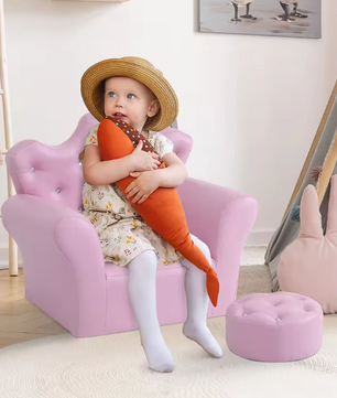 Kinderfauteuil met Voetsteun – Kroonvormige Kinderbank met Hoge Rug