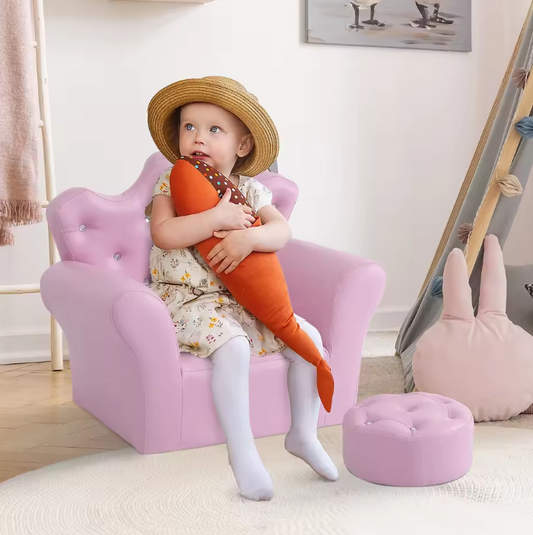 Kinderfauteuil met Voetsteun – Kroonvormige Kinderbank met Hoge Rug