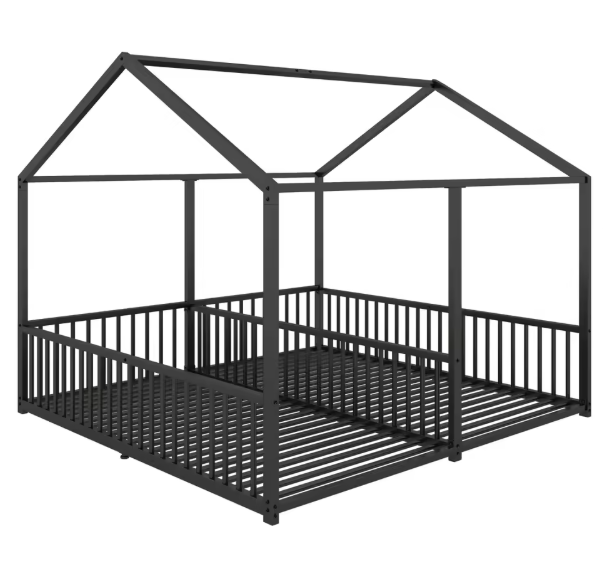 Metalen Kinderbed in Huisvorm 90×200 cm met Valbeveiliging, Dubbel Ontwerp