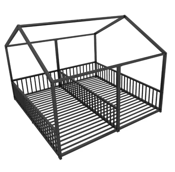 Metalen Kinderbed in Huisvorm 90×200 cm met Valbeveiliging, Dubbel Ontwerp