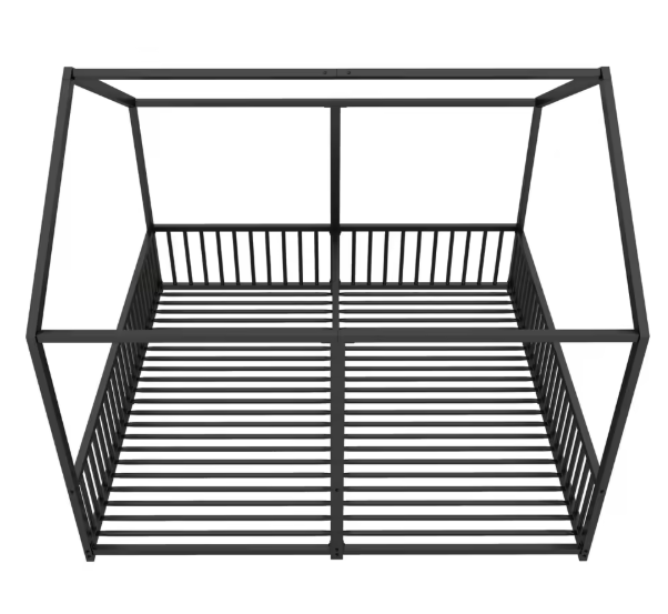 Metalen Kinderbed in Huisvorm 90×200 cm met Valbeveiliging, Dubbel Ontwerp