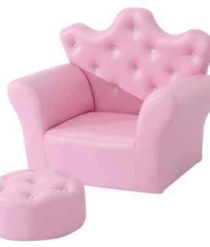 Kinderfauteuil met Voetsteun – Kroonvormige Kinderbank met Hoge Rug
