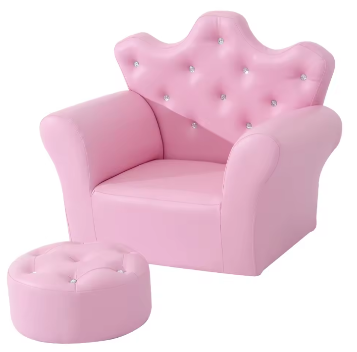 Kinderfauteuil met Voetsteun – Kroonvormige Kinderbank met Hoge Rug