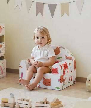 Kinderfauteuil met Vosprint – Zachte Kinderbank met Afneembare Hoes