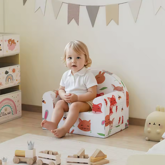 Kinderfauteuil met Vosprint – Zachte Kinderbank met Afneembare Hoes