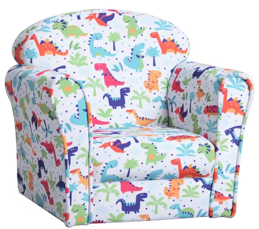 Kinderfauteuil met Dino Print – Zachte Gewatteerde Kinderstoel voor Peuters vanaf 18 Maanden