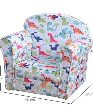 Kinderfauteuil met Dino Print – Zachte Gewatteerde Kinderstoel voor Peuters vanaf 18 Maanden