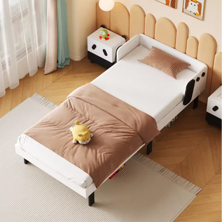 Gestoffeerd Kinderbed met Puppy Hoofdbord – 90 × 200 cm, Comfortabel en Veilig Jeugdbed