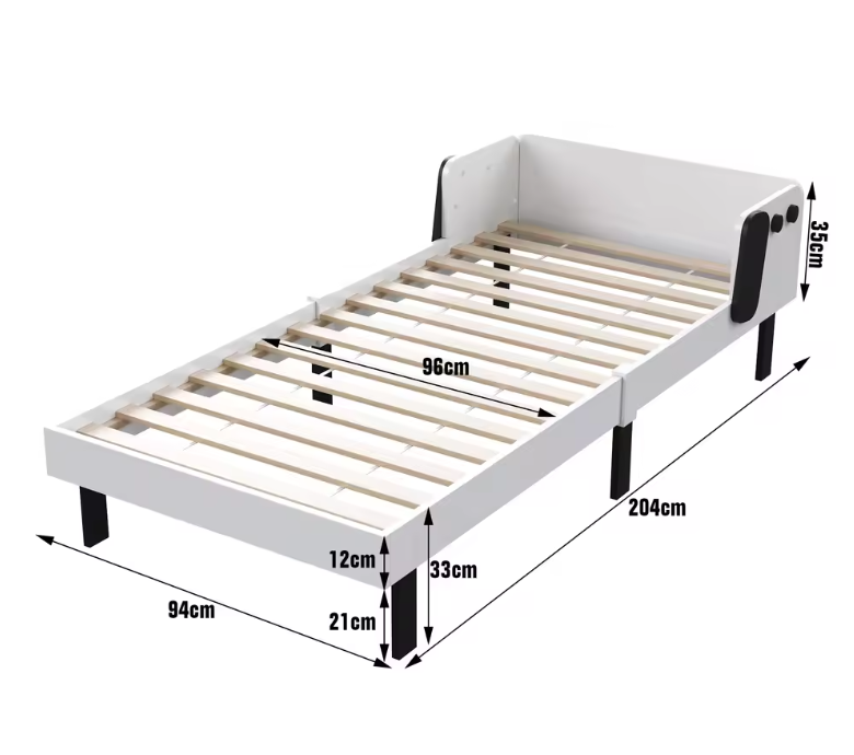 Gestoffeerd Kinderbed met Puppy Hoofdbord – 90 × 200 cm, Comfortabel en Veilig Jeugdbed