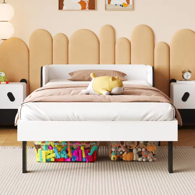 Gestoffeerd Kinderbed met Puppy Hoofdbord – 90 × 200 cm, Comfortabel en Veilig Jeugdbed