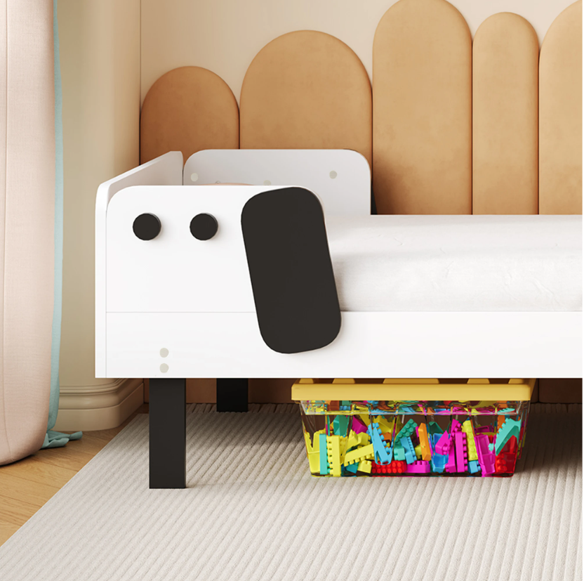 Gestoffeerd Kinderbed met Puppy Hoofdbord – 90 × 200 cm, Comfortabel en Veilig Jeugdbed