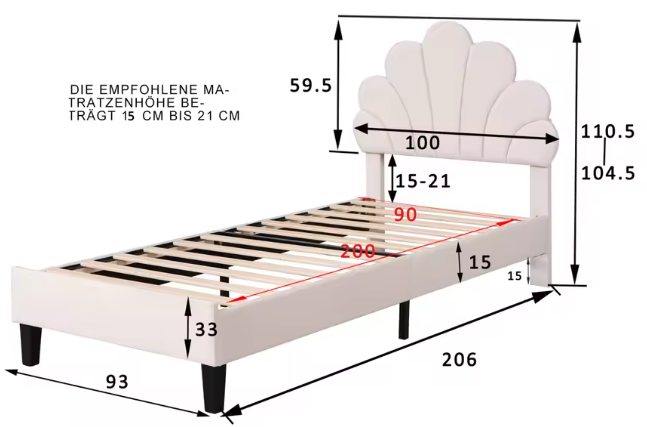 Gestoffeerd Kinderbed met Bloemvormig Hoofdbord – Fluwelen Jeugdbed 90 × 200 cm