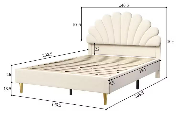 Gestoffeerd Kinderbed met Bloemvormig Hoofdbord – Fluwelen Jeugdbed 90 × 200 cm