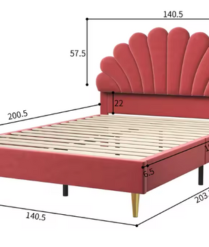 Gestoffeerd Kinderbed met Bloemvormig Hoofdbord – Fluwelen Jeugdbed 90 × 200 cm