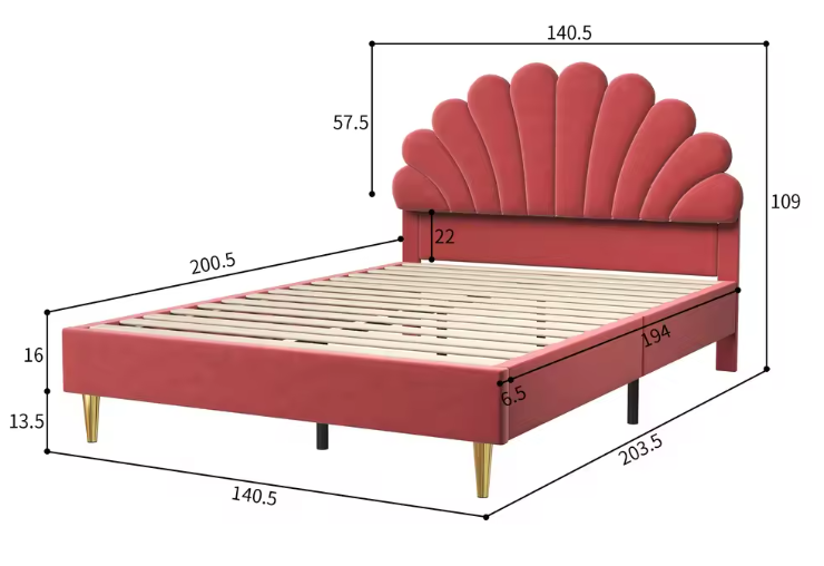 Gestoffeerd Kinderbed met Bloemvormig Hoofdbord – Fluwelen Jeugdbed 90 × 200 cm