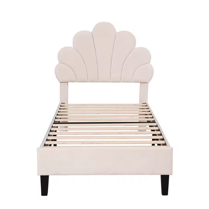 Gestoffeerd Kinderbed met Bloemvormig Hoofdbord – Fluwelen Jeugdbed 90 × 200 cm