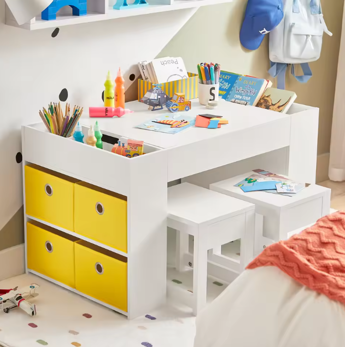 Kindertafel met 2 Stoelen en Opbergruimte – Multifunctionele Kinderzitgroep