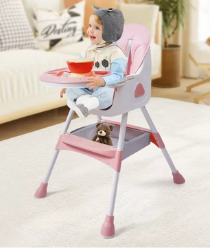 Verstelbare 2-in-1 Kinderstoel – Opvouwbare Baby Eetstoel met Dienblad en Bestek