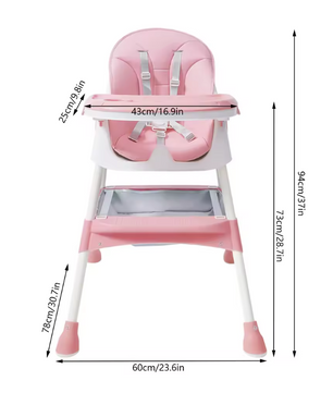 Verstelbare 2-in-1 Kinderstoel – Opvouwbare Baby Eetstoel met Dienblad en Bestek