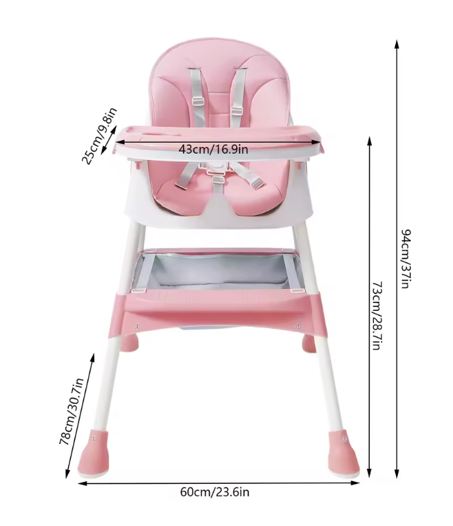 Verstelbare 2-in-1 Kinderstoel – Opvouwbare Baby Eetstoel met Dienblad en Bestek