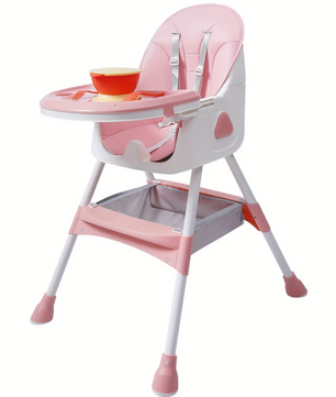Verstelbare 2-in-1 Kinderstoel – Opvouwbare Baby Eetstoel met Dienblad en Bestek