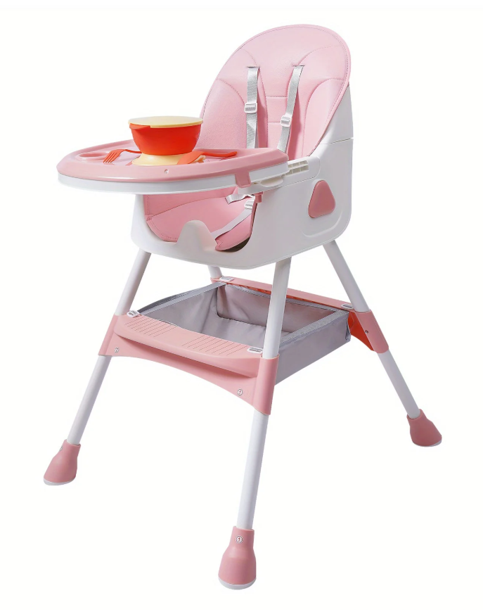 Verstelbare 2-in-1 Kinderstoel – Opvouwbare Baby Eetstoel met Dienblad en Bestek