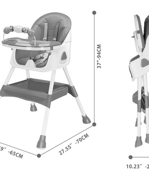 Opvouwbare Baby Eetstoel 6 Maanden+, met Antislip Onderlegger, Speelrek en Afneembaar Eetblad – Veilig, Comfortabel en Ruimtebesparend