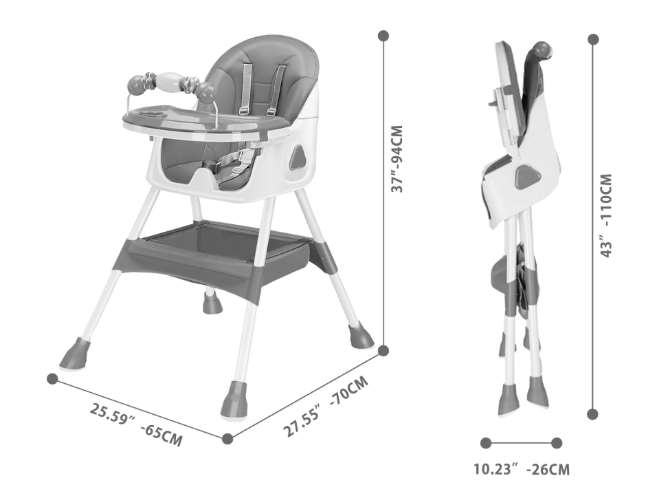 Opvouwbare Baby Eetstoel 6 Maanden+, met Antislip Onderlegger, Speelrek en Afneembaar Eetblad – Veilig, Comfortabel en Ruimtebesparend