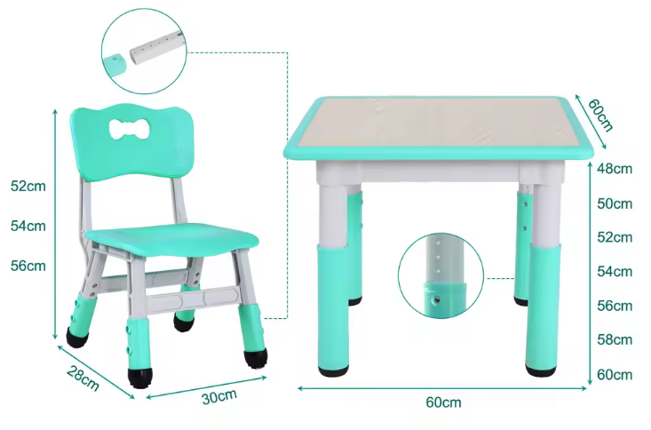 In Hoogte Verstelbare Kindertafel met 2 Stoelen – Speel- en Studietafelset 3-8 Jaar